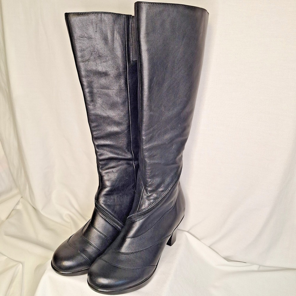 Dansko Rise 9.5 10 Swirl Full Zip Black Leather Tall Boot 2012 Heels Dress EU 40